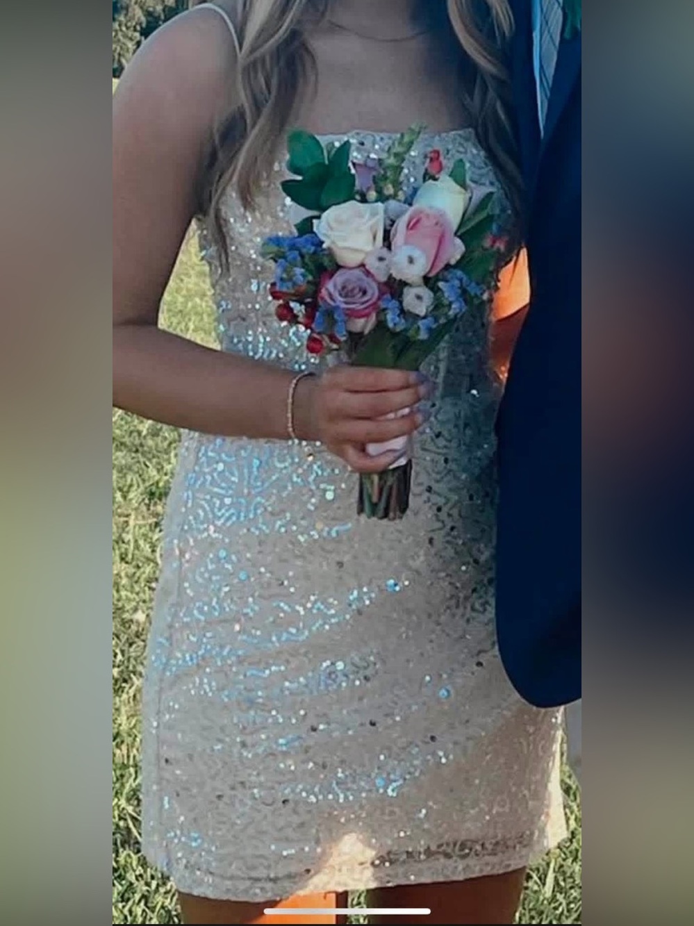 Sequin Embellished Ivory hoco Dress